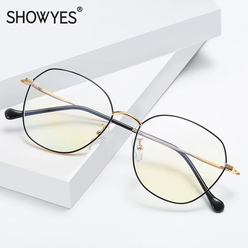SHOWYES, женские очки для компьютера, металл, синий светильник, фильтр, очки против излучения, очки для игр, для девушек, простые очки 019