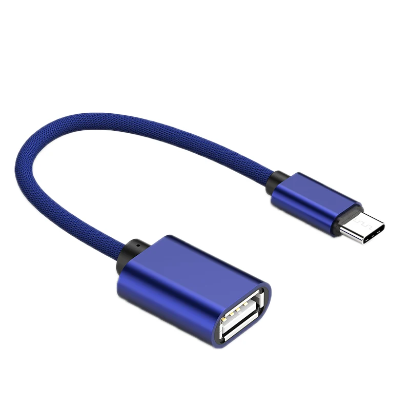 

Usb Otg Type C To Usb Adapter Otg Fast Charging Type-C Charger Nylon Braided Data Cable Converter -Blue