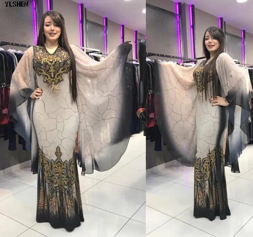 New African Dresses for Women Dashiki Print African Clothes Bazin Riche Sexy Slim Ruffle Sleeve V-neck Evening Long Africa Dress 61