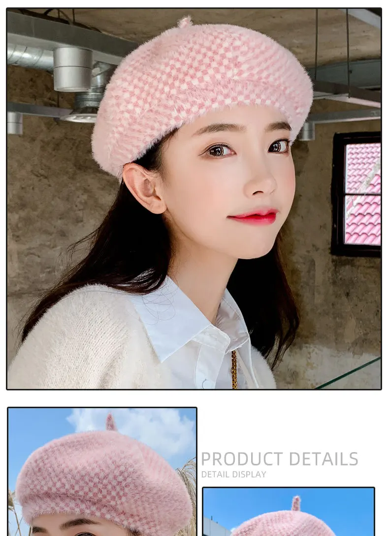 beret ladies autumn winter imitation fur warm hat wild painter cap girl hat fashion
