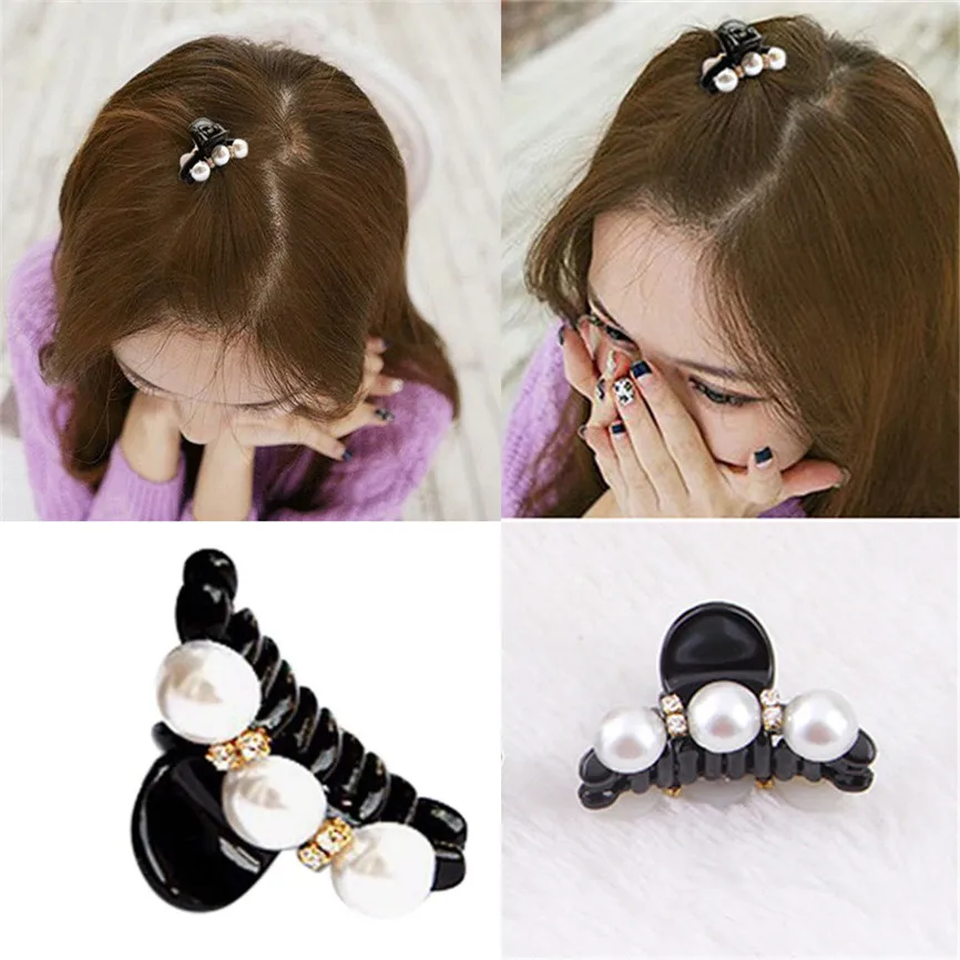 

Fashion Women Hair Crab Hair Claws Imitation Pearl Lady Head Wear Accessories Hairpins Plastic Elastic Barrette Clip