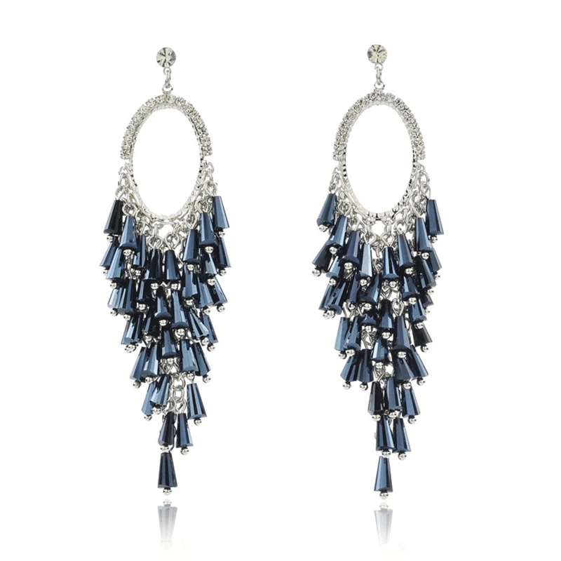 

Korean Trend Crystal Big Earrings Ladies Transparent Crystal Beads Long Earrings Bijoux4 Color Tassel Crystal Earrings
