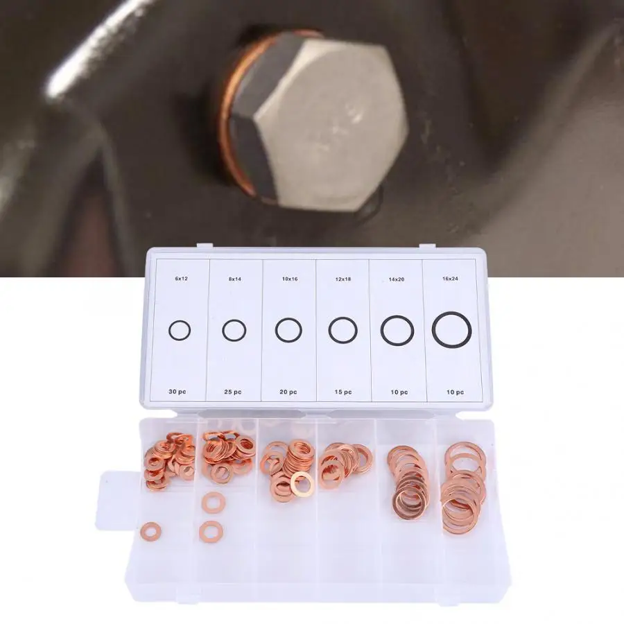 

110Pcs/set Solid Gasket Copper Sealing Washers Flat Kit Set for Maintenance Requirement