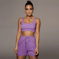 Summer Sexy Two-piece Women Set Sweat Suits Solid Color Sleeveless Tank Top Slim Lace Up Shorts Casual Street Sweat Suit Female