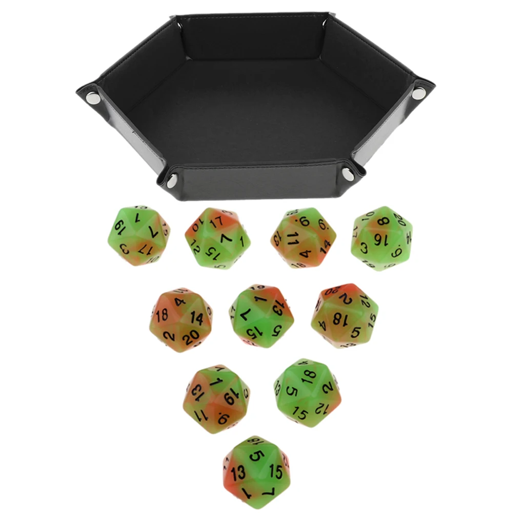 10 Pieces 20 Sided Dice With Hexagon Rolling Dice Tray For Table Game Supply
