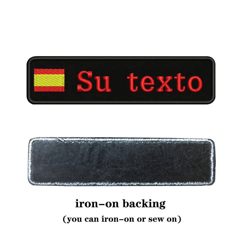 На заказ Вышивка Флаг Испании имя или заплатка с текстом 10 см* 2,5 см значок Утюг на или липучке Подложка для одежды брюки рюкзак шляпа - Цвет: red-iron on