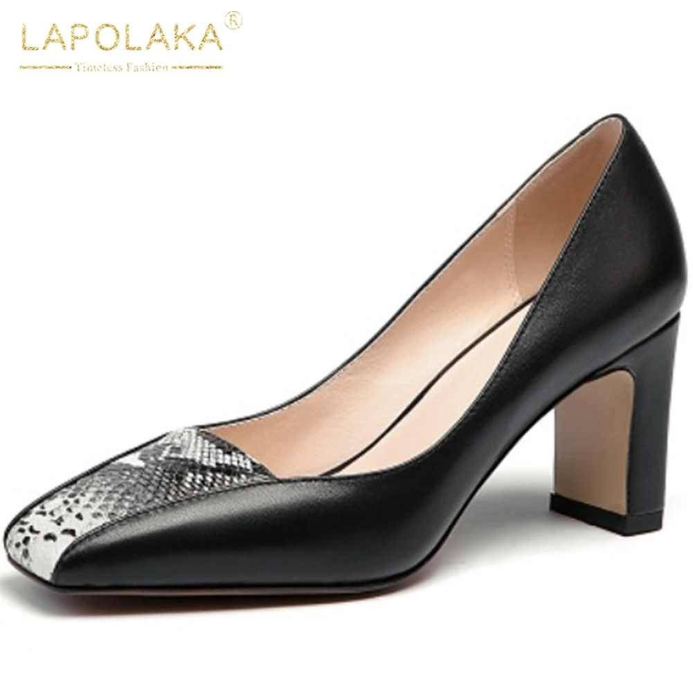 

LAPOLAKA On Sale Elegant Square Toe Women Shoes Woman High Heels Genuine Leather Slip On Office Lady Pumps Female