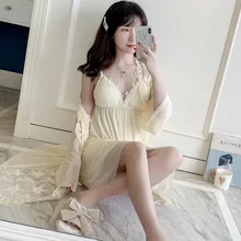 Smmoloa длинный рукав модальный халат набор ночных рубашек