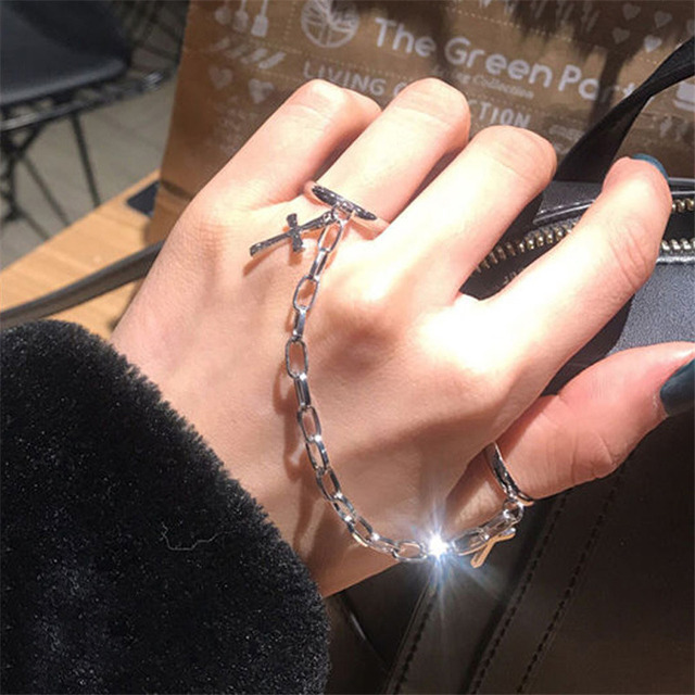 Korea Vintage Metal Chain Open Rings for Women Gold Silver Color Wide Punk Ring Set Party Jewelry Gifts