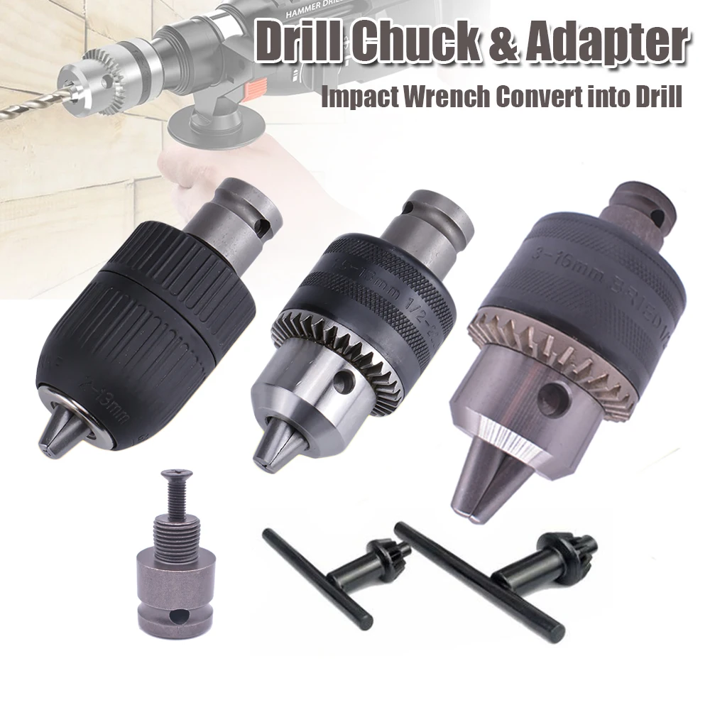 

Drill Chuck & Drill Chuck Adapter Convert Impact Wrench Into Electric Drill - 1/2"-20UNF & 3/8"-24UNF Thread 3 Jaw Chuck