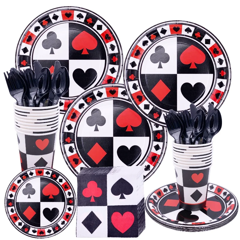 Casino Theme Party Disposable Tableware Playing Cards Paper Plates Cups