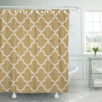 

Gold Quatrefoil Wave Pattern 1940 1980 Abstract Ancient Arabic Shower Curtain Waterproof 72 x 78 Inches Set with Hooks
