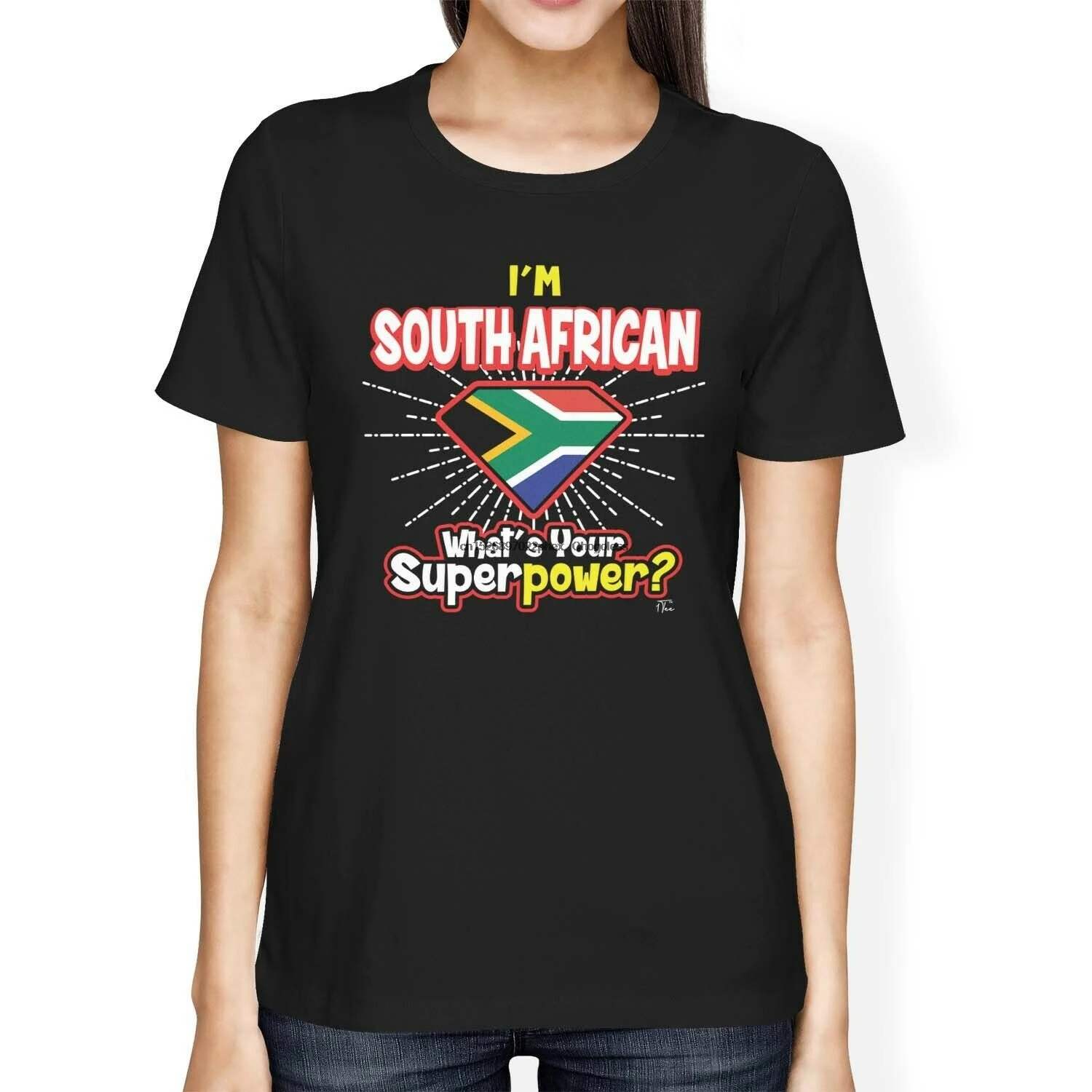 Женская свободная футболка 1Tee I'm South Africa What's Your Superpower |