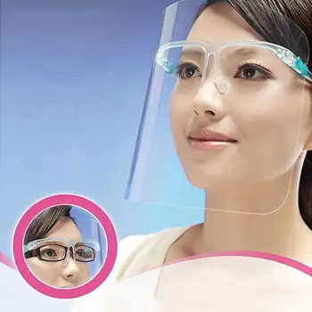 

10pcs Free Ship PET Plastic Face Shield With Glasses Portable Glass Container Eyes Face Cover Anti-fog Saliva Work Safty Lab