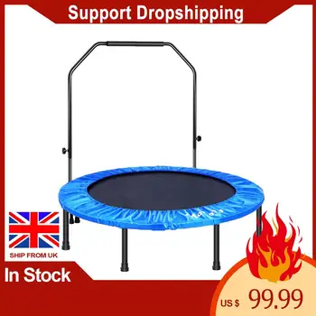 

48 Inches Folding Trampoline With U-shaped Handrail Cardio Round Trampoline Trainer Aerobic Fitness Exercise Load Up to 130 kg