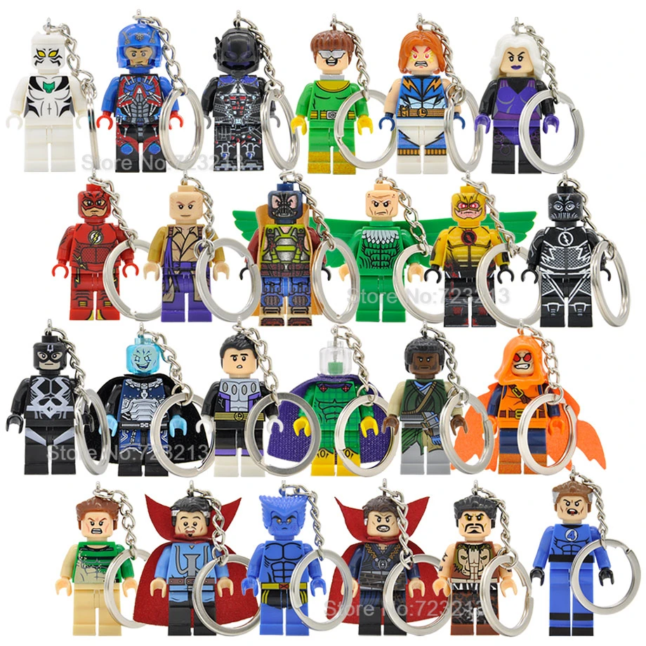 

Super Hero Figure Keychain White Tiger Vulture Dr Strange Octopus Mysterio Atom Cosmic Boy Key Ring Building Block Models Toys