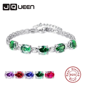 

JQUEEN S925 Charm Bracelet for Woman 925 Sterling Silver Oval Gemstone Bracelets & Bangles Classic Wedding Jewelry 6 Colors