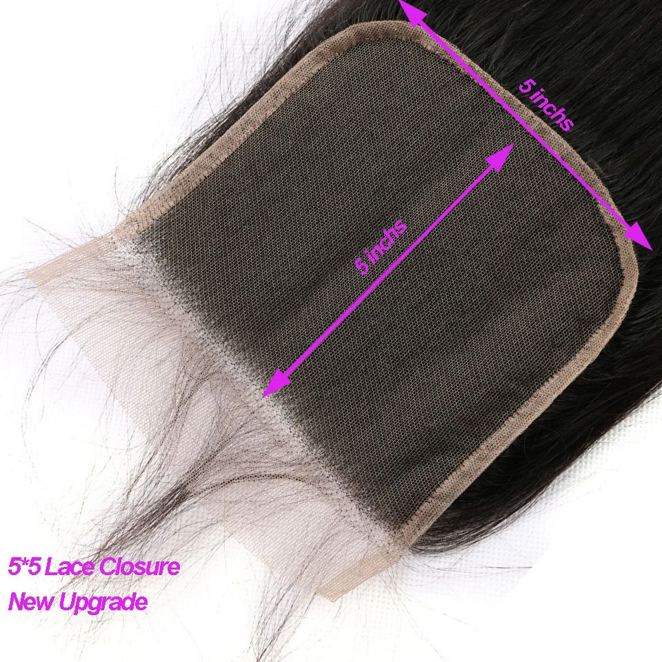 Alishes волос 3/4 Связки с 5x5 синтетическое закрытие шнурка волос натуральный Hairline не Реми бразильские прямые волосы Связки с синтетическое