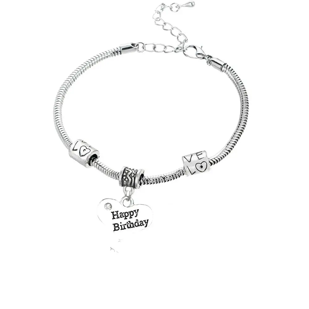 12 шт. прозрачная подвеска в форме сердца с кристаллами счастливые браслеты с датой рождения Любовь бисера браслет из цепочек Женщины Мужчины Семья Друзья подарки ювелирные изделия мода