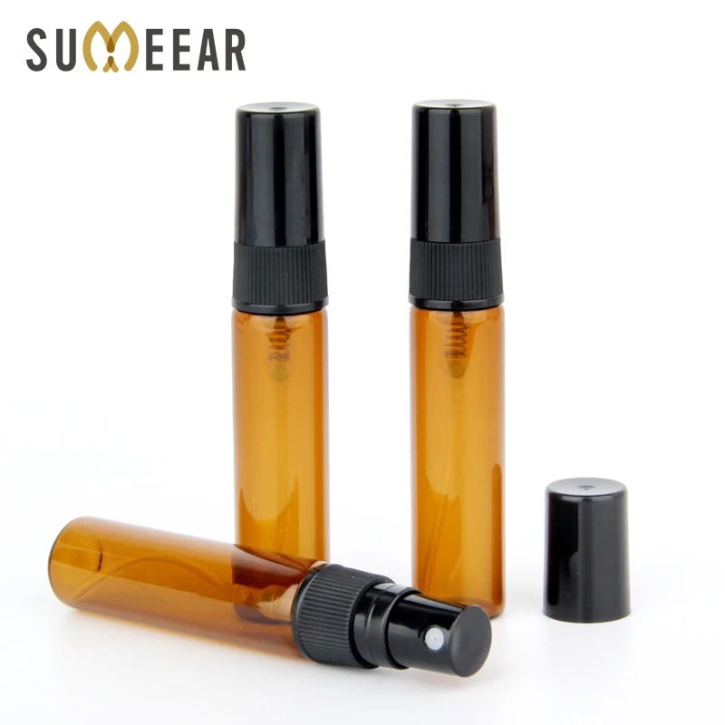 

100 Piece/Lot 5ml Atomizer Perfume Bottle Amber Spray bottle Empty Parfum Sample Bottle Essential Oil Cosmetic Container