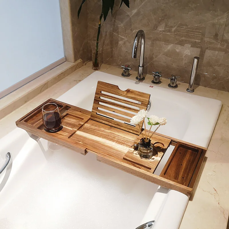 Vassoio da bagno in legno regolabile per la casa Spa vasca da bagno fatta a  mano in bambù Caddy Organizer Rack accessori per il bagno supporto per  supporto per vasca da bagno 