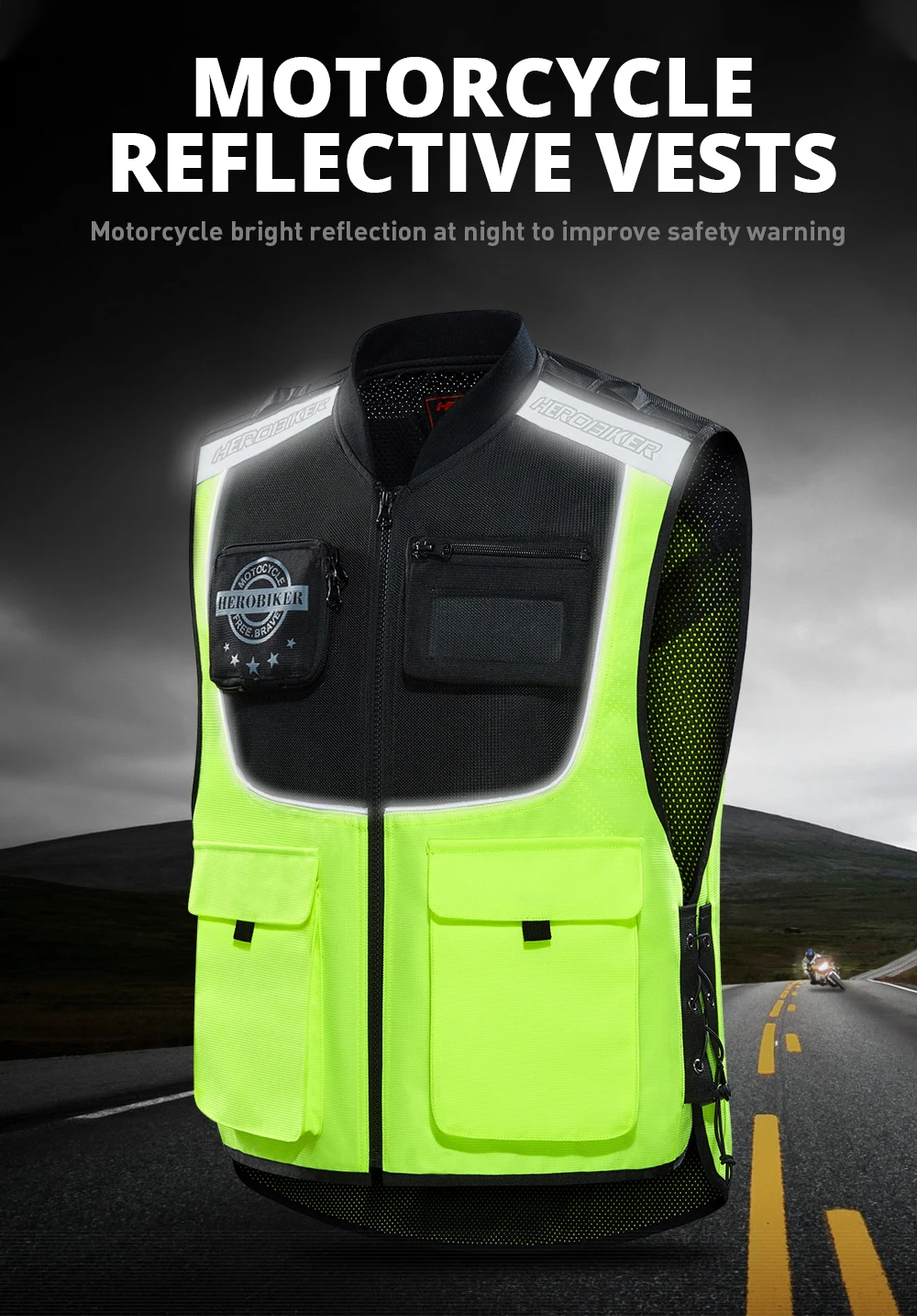 HEROBIKER, новая мотоциклетная куртка, светоотражающий дизайн, жилет, одежда для мотокросса, бездорожья, жилет для мотоциклистов, куртка для ночной езды