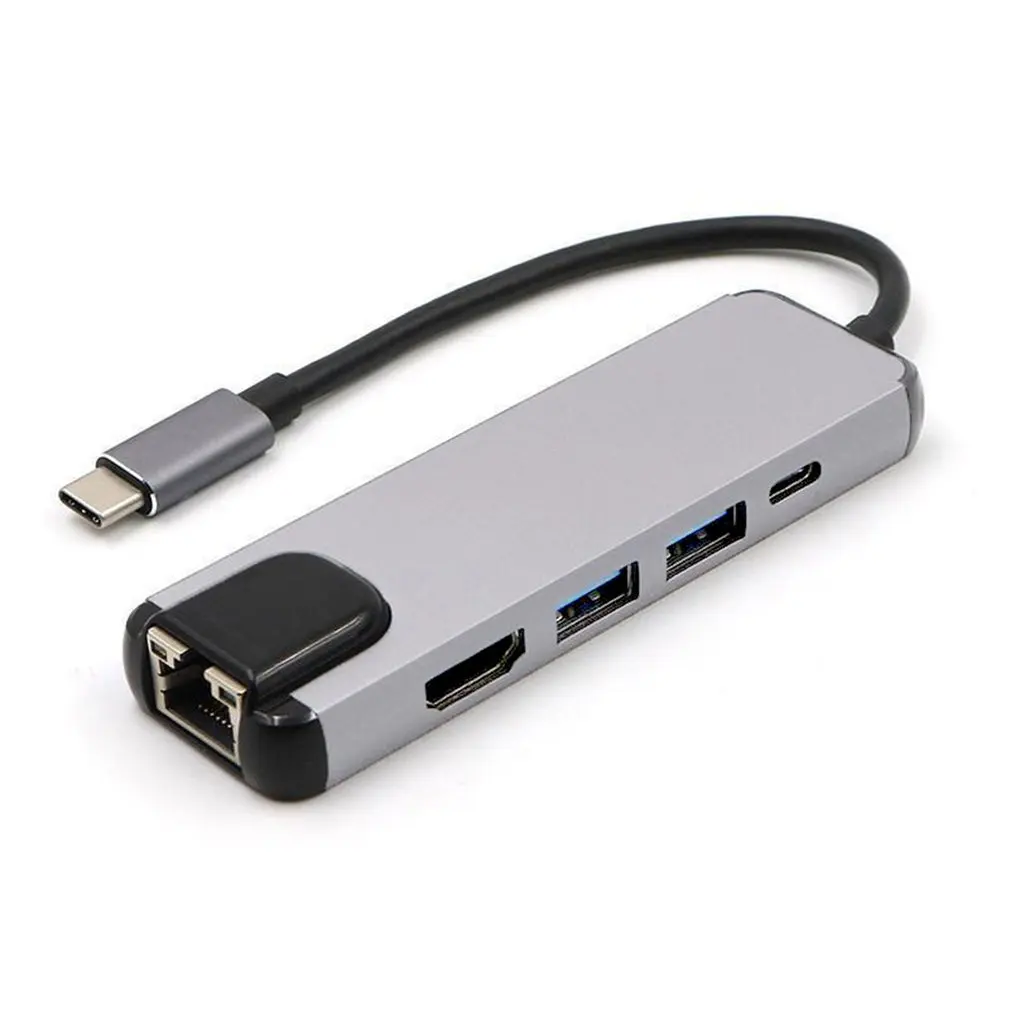 silver 5 в 1 концентратор USB Type C Hdmi 4K USB C концентратор для Gigabit Ethernet Rj45 Lan адаптер для Mac book Pro Thunderbolt 3 USB-C зарядное устройство - Цвет: silver