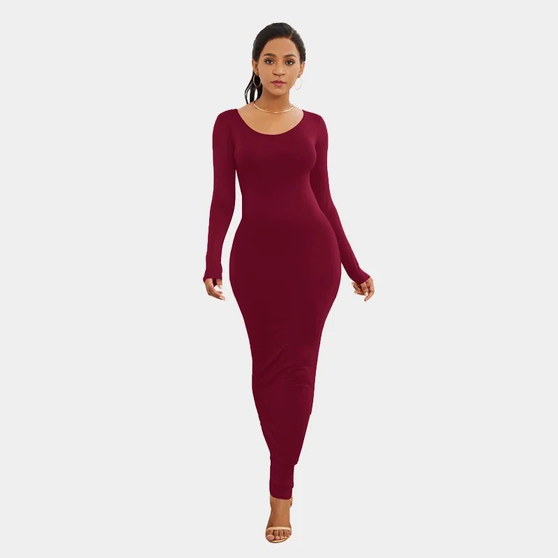 Chirrido guirnalda dinastía Vestido largo ajustado hasta el tobillo para mujer, vestido largo ajustado  de manga larga para otoño, rojo y negro, ajustado a la cadera, XL -  AliExpress