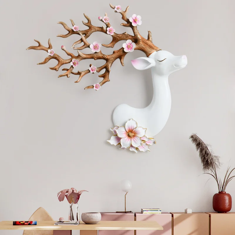 

European Lucky Deer Head Wall Hanging Mural Creative Living Room TV Background Wall Decor Porch Decoration Creative