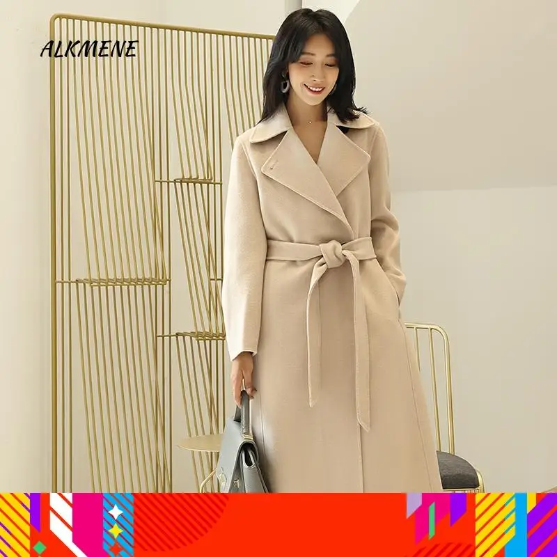 Женское двубортное кашемировое пальто ALKMENE Длинное свободное из 100% шерсти на