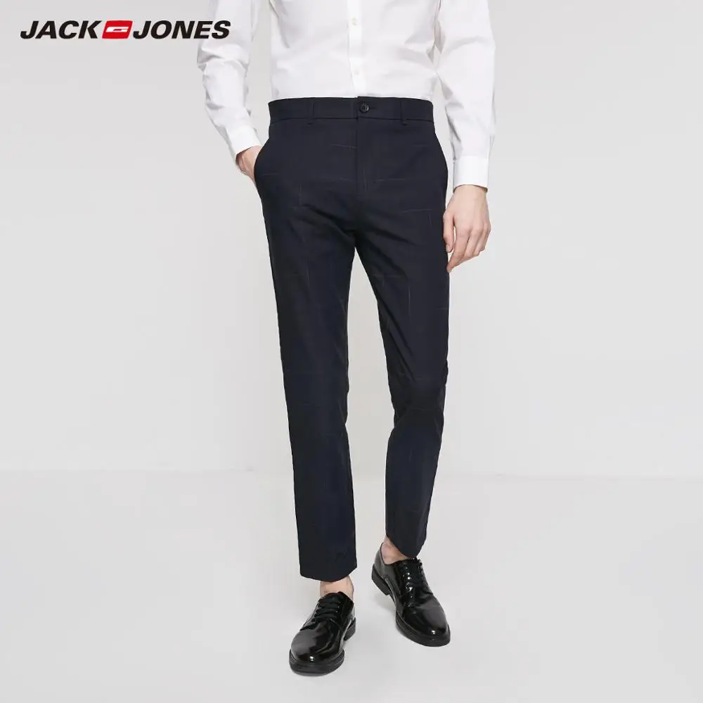 JackJones мужские облегающие Прямые хлопковые и льняные повседневные штаны в клетку |