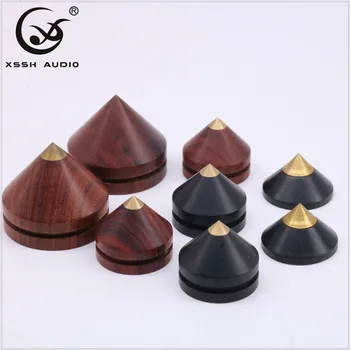 

XSSH 4pcs HiFi Hi-end Speaker Wood Copper Shock Absorber Isolation Feet Brass Cone CD Amplifier Stand