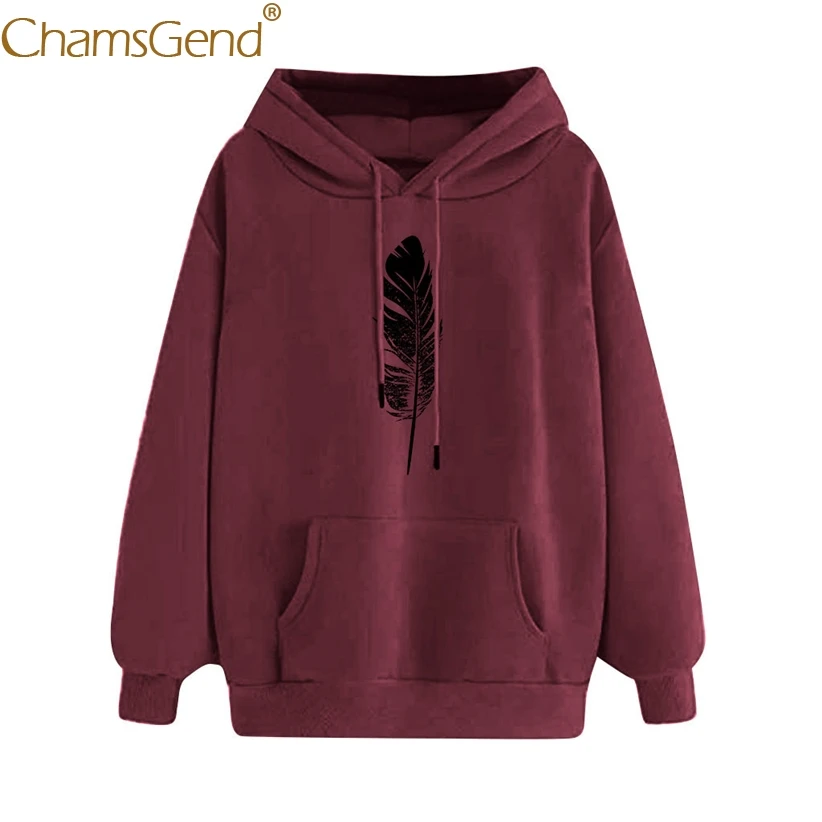 

Free Shipping Freather Print Hoody Sweatshirts Women Girls Harajuku Autumn Winter Coat Pullover Front Pocket Streewear 908