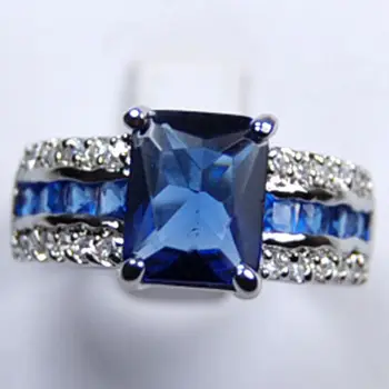 

Genuine blue Tourmaline Silver Ring AAA Grade size /9 01^^@^NEW style Fine jewe Noble Natural