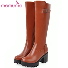 MEMUNIA/Сапоги до колена; сезон осень-зима; обувь на платформе; женские сапоги на высоком каблуке из мягкого кожзаменителя; большие размеры 34-45
