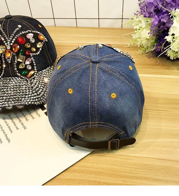 Spring Summer Cowboy Hat Butterfly Color Rhinestone Baseball Hat Sunscreen Women Sunshade Hat Duck Tongue Girl Fashion Pink ball caps for women