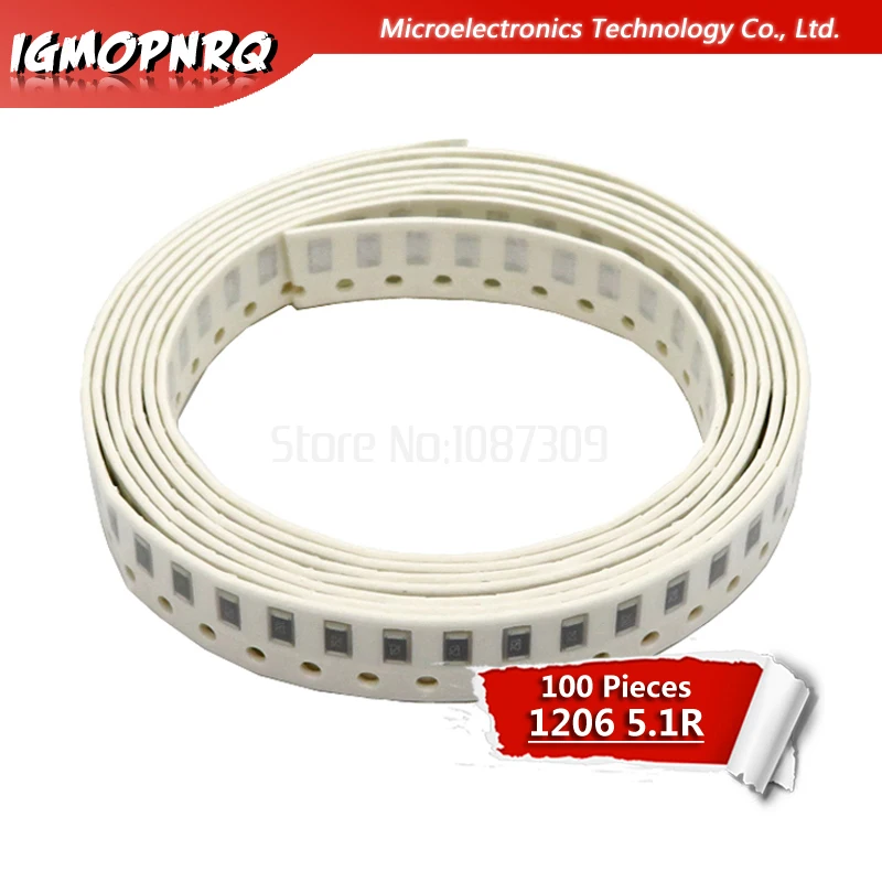 100 шт. 1206 SMD резистор 5% 5 1 Ом проволочного чипа 0 25 W 1/4W 5R1 5.1R | Электронные компоненты