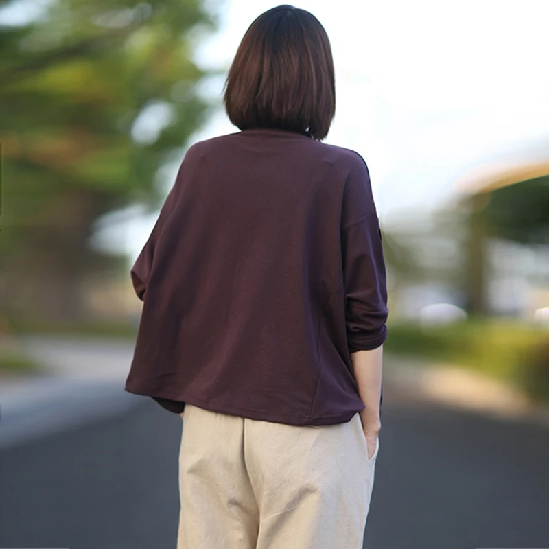 Autumn Korean Solid Color Button Long Sleeve All-match Pullover Sweatshirt New Loose Comfortable Women Retro Top