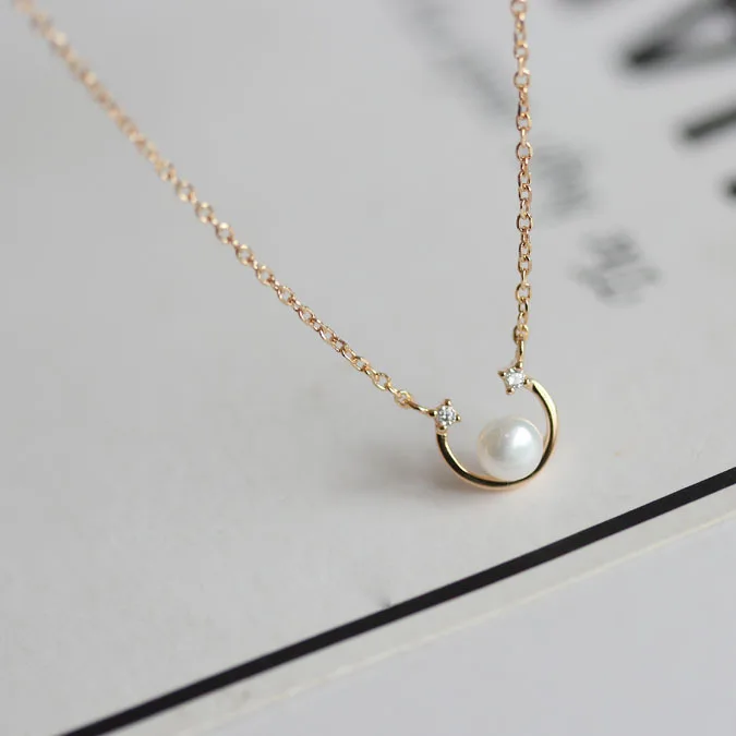 

Jing ju yuan 925 Sterling Accessories Simple Korean-style Fashion Yellow Elegant Moon Pearl Necklace Clavicle Necklace Women's