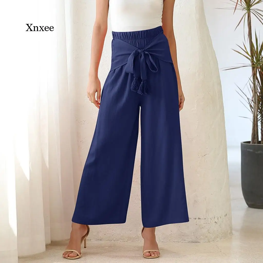 

Брюки женские широкие на шнуровке, Модные свободные прямые штаны с завышенной талией, офисные повседневные однотонные, на лето