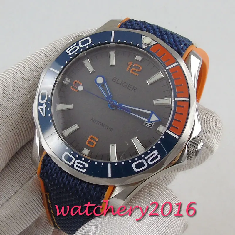 41mm bliger Grey dial sapphire glass ceramic bezel date automatic mens watch