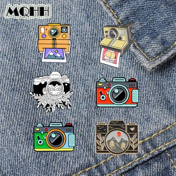 

Cartoon Creative Fun Camera Enamel Brooch Plant Quantity Mountain Peak Sunrise Alloy Badge Clothes Bag Accessories Jewelry Gift