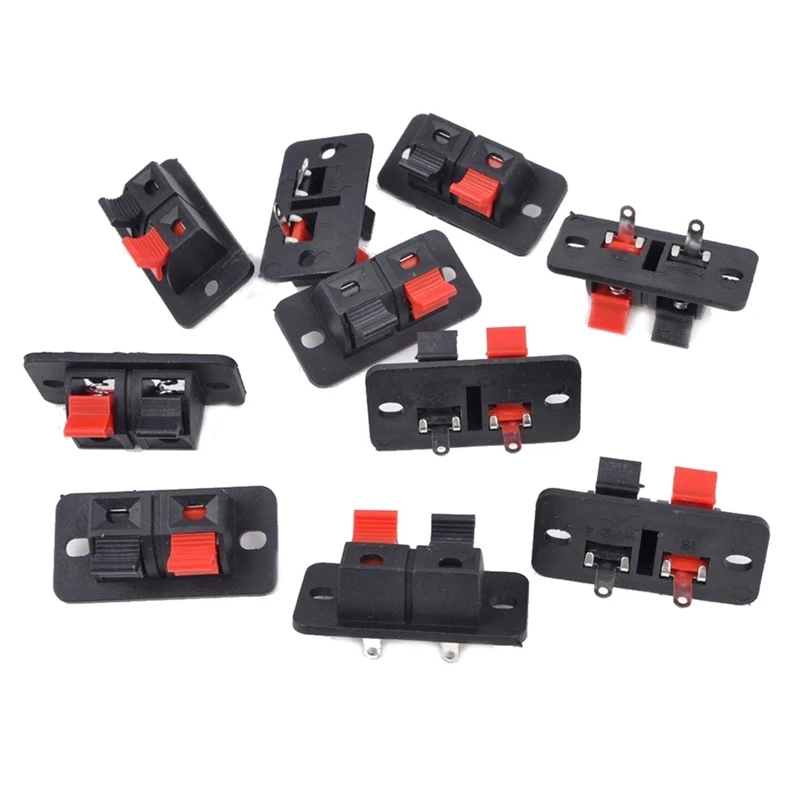 

10Pcs 2 Way Stereo Speaker Plate Terminal Strip Push Connector Block