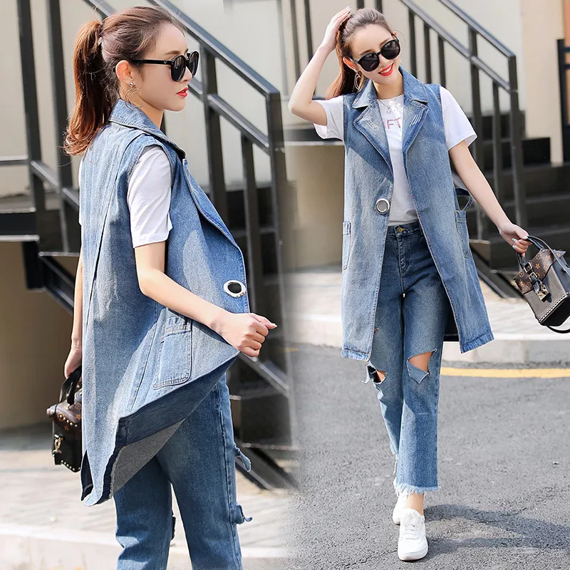 

Fat Mm Large Size Dress 2019 Denim Waistcoat Korean-style Sleeveless Versatile Vest Mid-length Fashion Vest Fashion