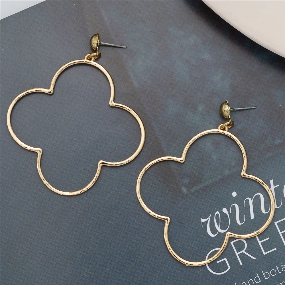 New Trend Simple Earrings For Women Vintage Gold Color Four Leaf Clover Shape Cute Fashion Jewelry (3)