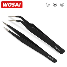 Wosai Gebogen Rechte Pincet Anti-Statische Precisie Roestvrij Tang Telefoon Ipad Reparatie Ic Chips Moederbord Reparatie Handgereedschap