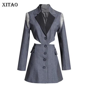 

XITAO Fashion New Blazer 2019 Winter Single Breast Patchwork Pocket Waist Full Sleeve Small Fresh Casual Minority Coat DMY1734