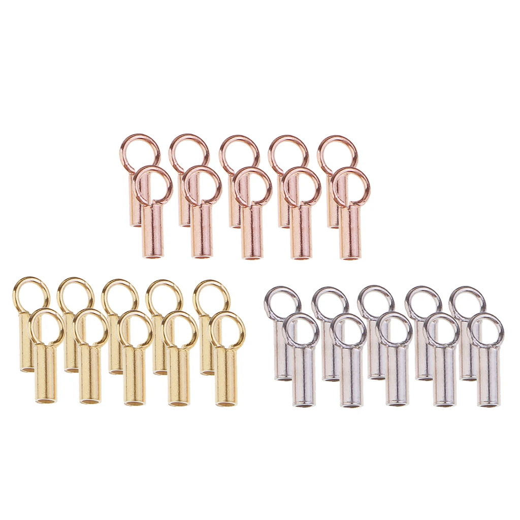 30pcs 925 Sterling silver color Tube Crimp Bead Stopper Cord End Jewelry Findings Vintage Style Necklace Bracelets Accessory