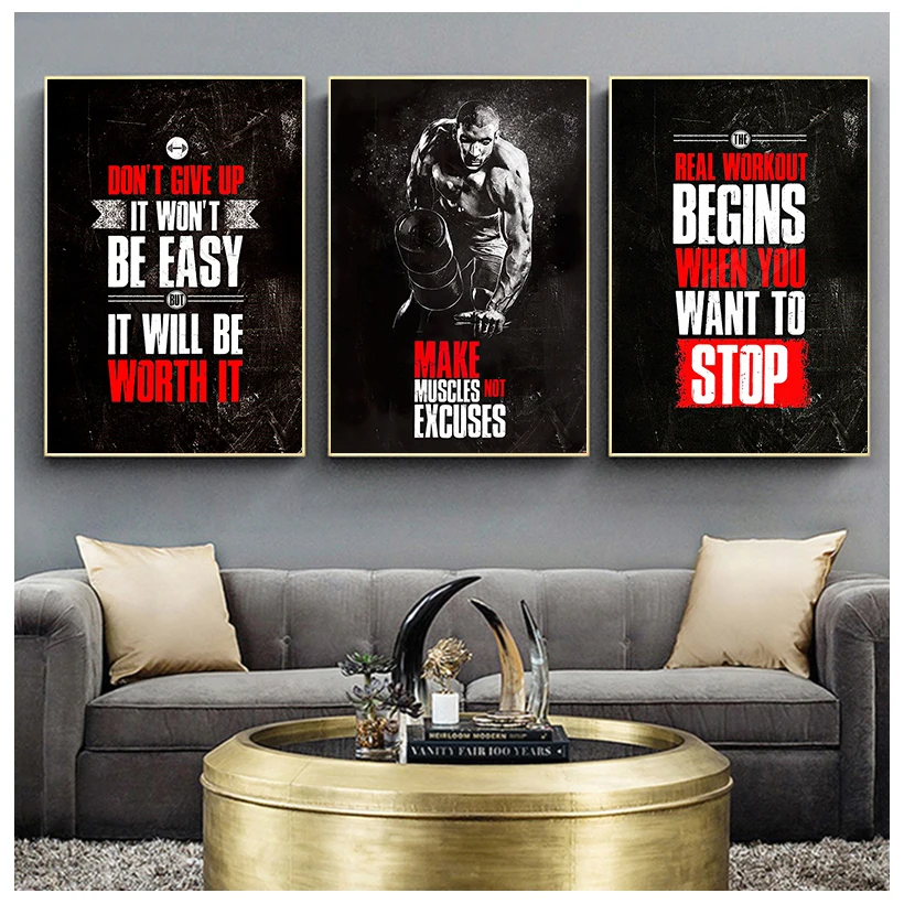 Muscle Bodybuilding Fitness Motivational Quotes Art Canvas Painting Poster Wall Picture Print for Home Gym Office Decor | Дом и сад