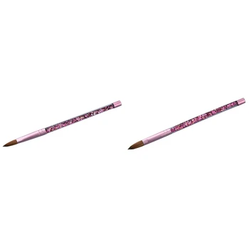 

2 Pcs Pink Beauty Kolinsky Sable Acrylic Nail Brush with Liquid Flow Glitter Nail Art Brush, No.8 & No.14